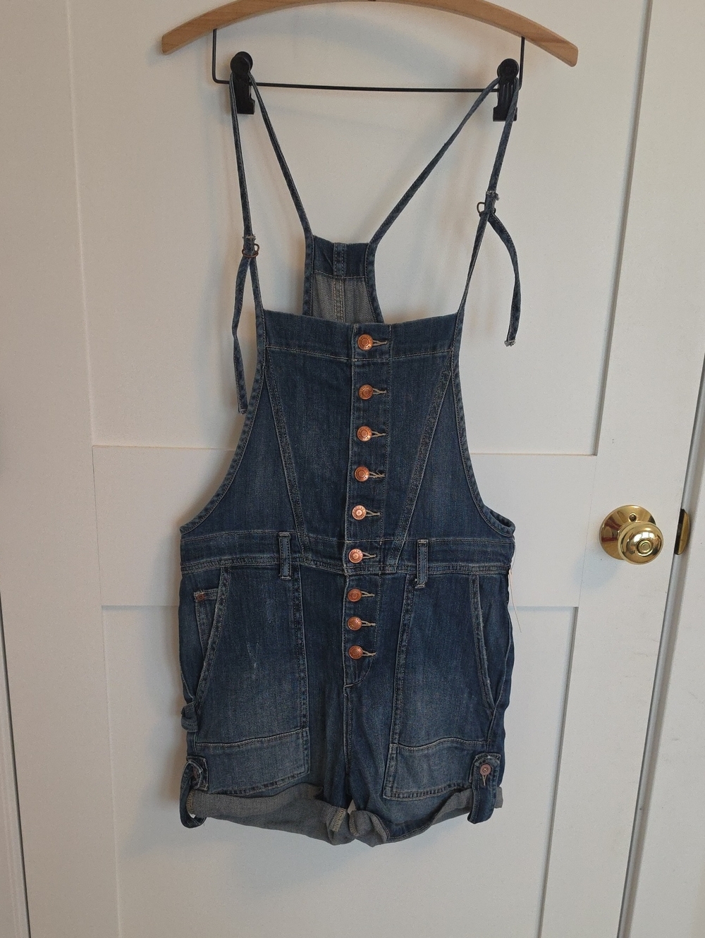 Anthropologie Denim Button-Front One-Piece Romper - Blue